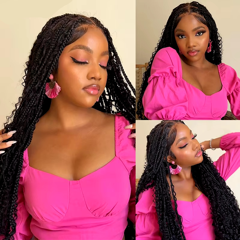 Long Boho Braided Full Lace Front Wig Blonde Synthetic Curly Goddess Locs with Baby Hair