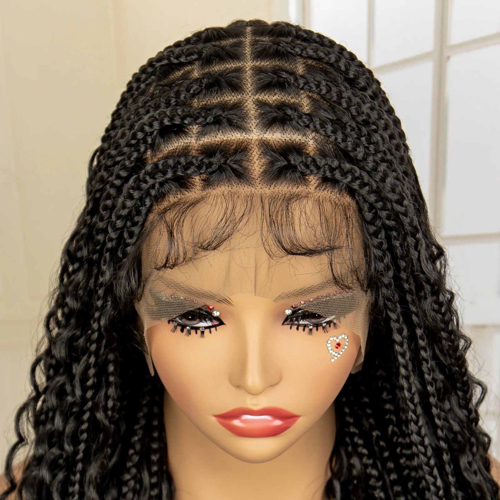 36-Inch Boho Braided Wig with Baby Hair Synthetic Knotless Box Braids and Curly Lace Front