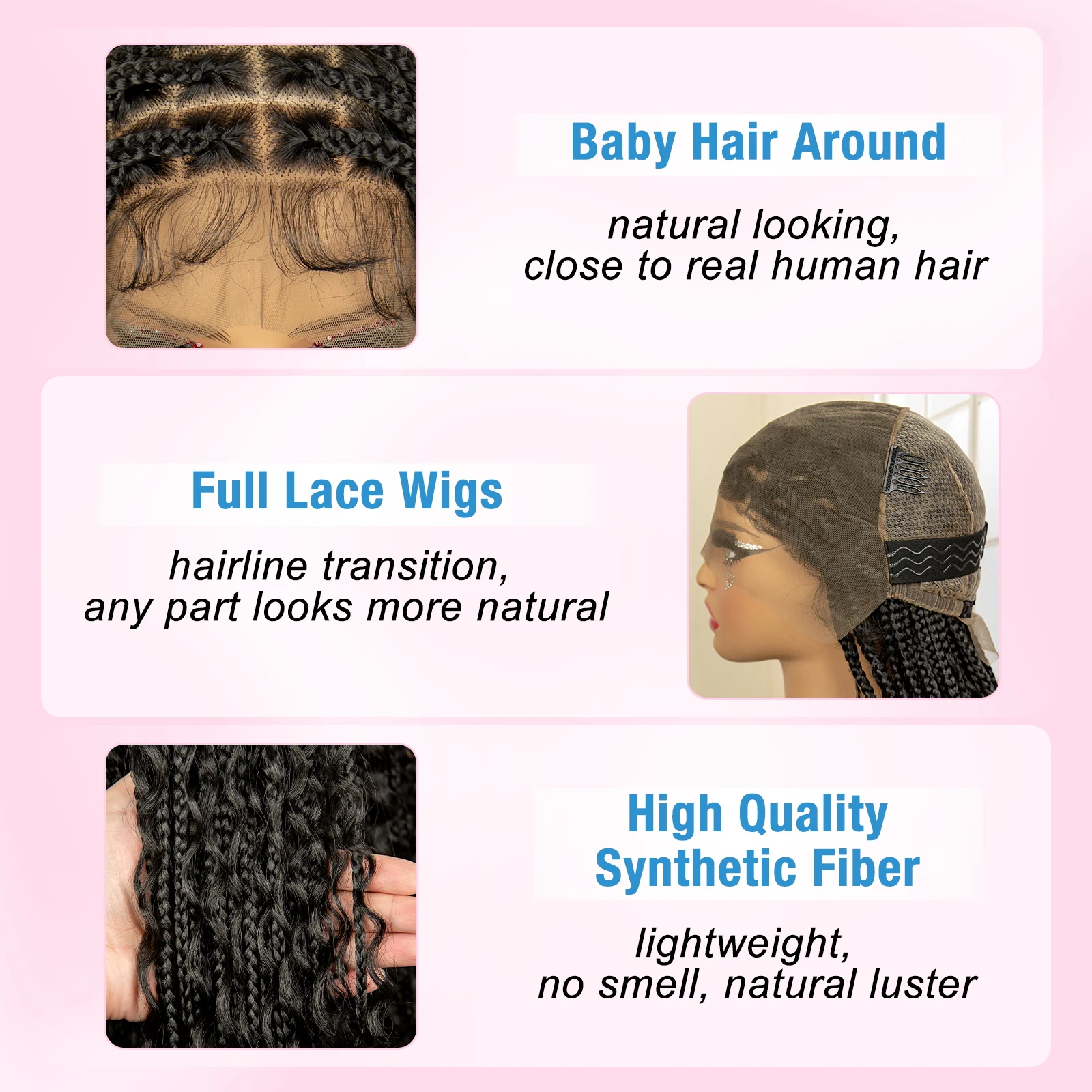 36-Inch Boho Braided Wig with Baby Hair Synthetic Knotless Box Braids and Curly Lace Front