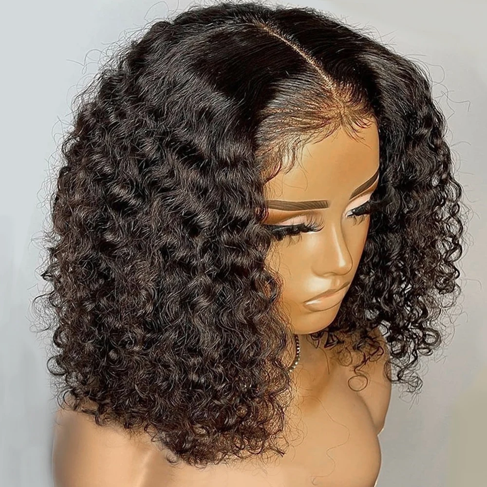 Pre-Cut No Glue Water Wave Bob Curly Wigs Human Hair Glueless Lace Frontal for Women