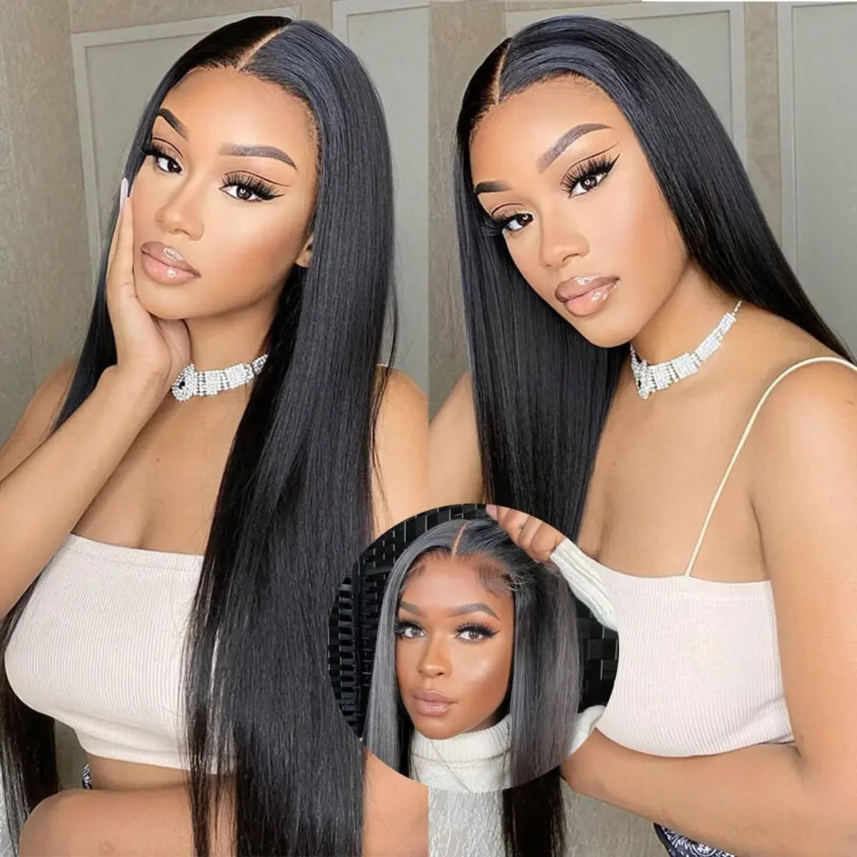 Pre-Cut 250% Brazilian Bone Straight HD Lace Frontal Wig Ready to Wear
