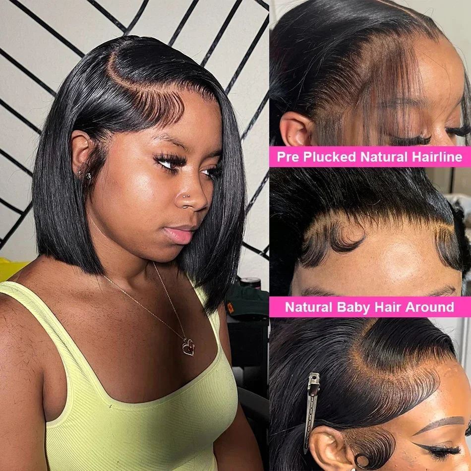 HD Bone Straight Lace Frontal Brazilian Human Hair Bob Wig for Women