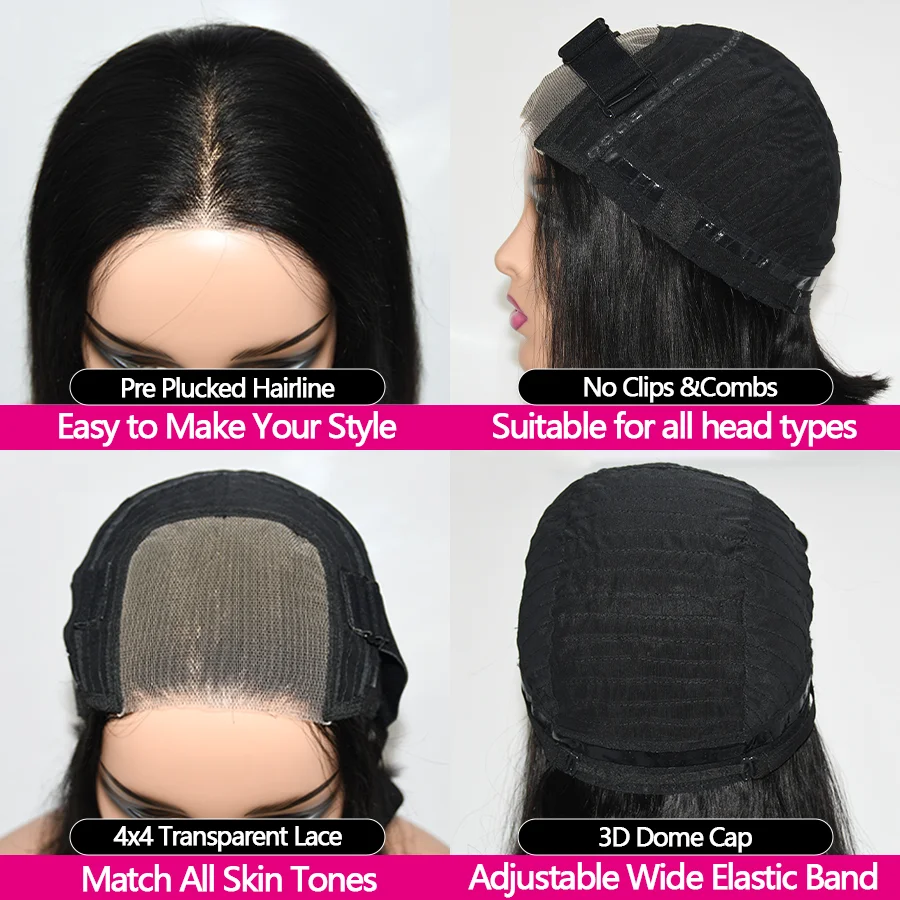 Glueless Human Hair Bob Wig Ready to Wear with Transparent Pre-Cut Lace for Women
