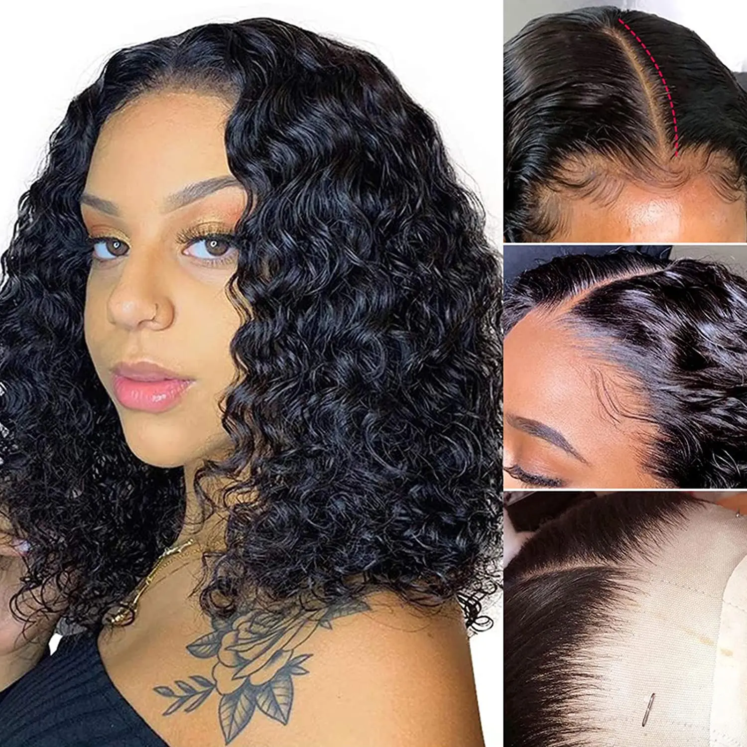 Brazilian Deep Wave Bob Wig 13x4 Lace Frontal Human Hair with Pre-Plucked Baby Hair