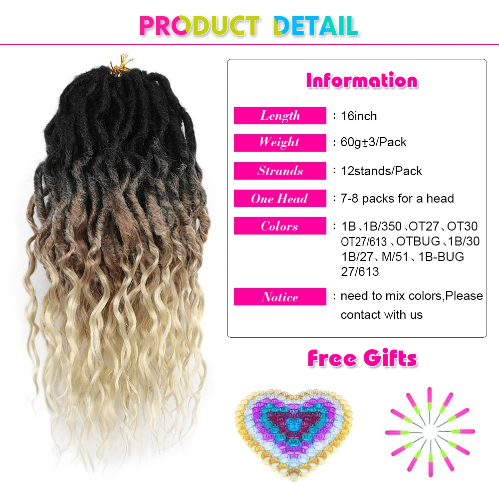 Goddess Wave Locs Crochet Hair with Curly Ends, Pre-looped Wavy Faux Dreadlocks Extensions