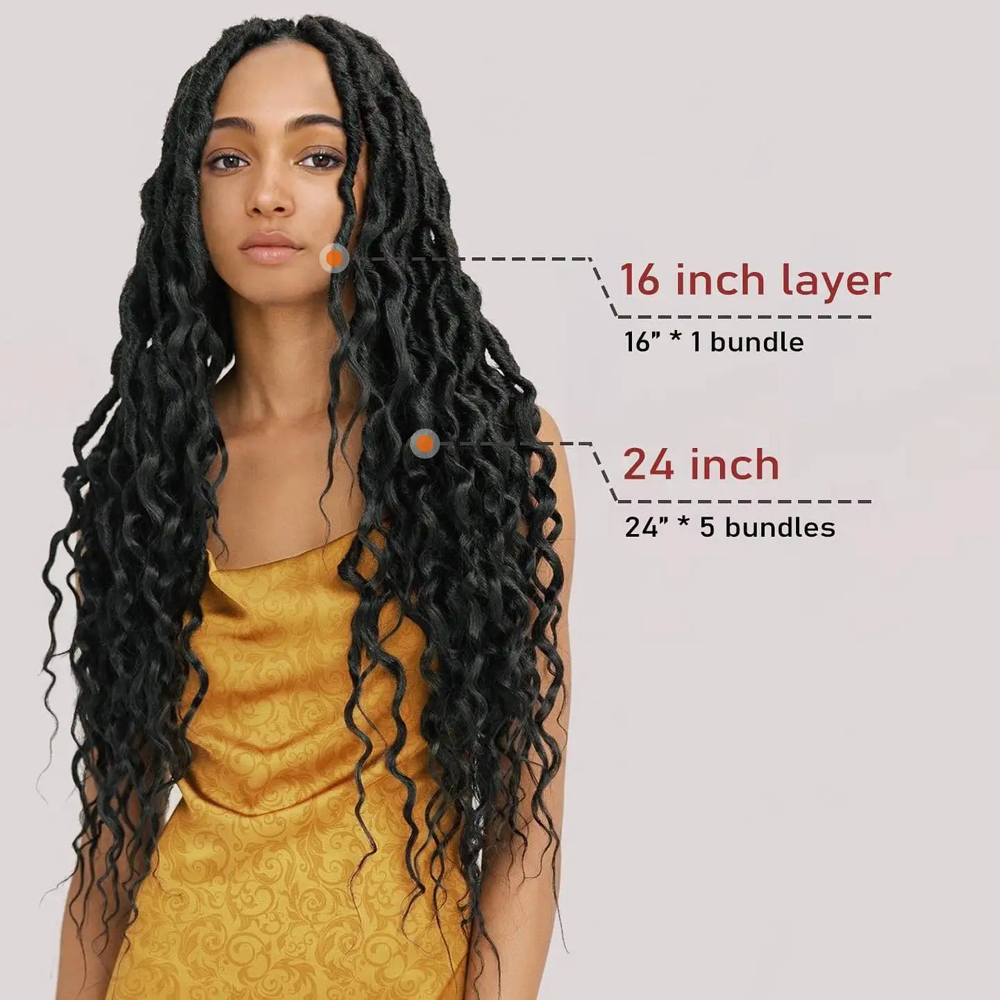 Goddess Wave Locs Crochet Hair with Curly Ends, Pre-looped Wavy Faux Dreadlocks Extensions