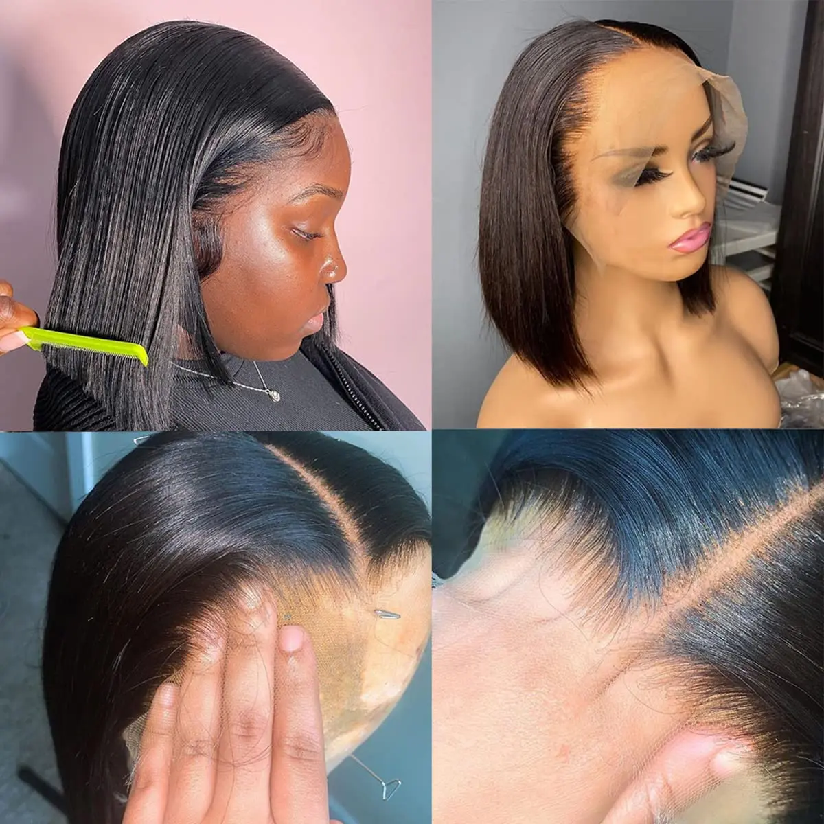 Sun-Ray T-Part Lace Front Human Hair Wig 180% Density Short Straight Bob