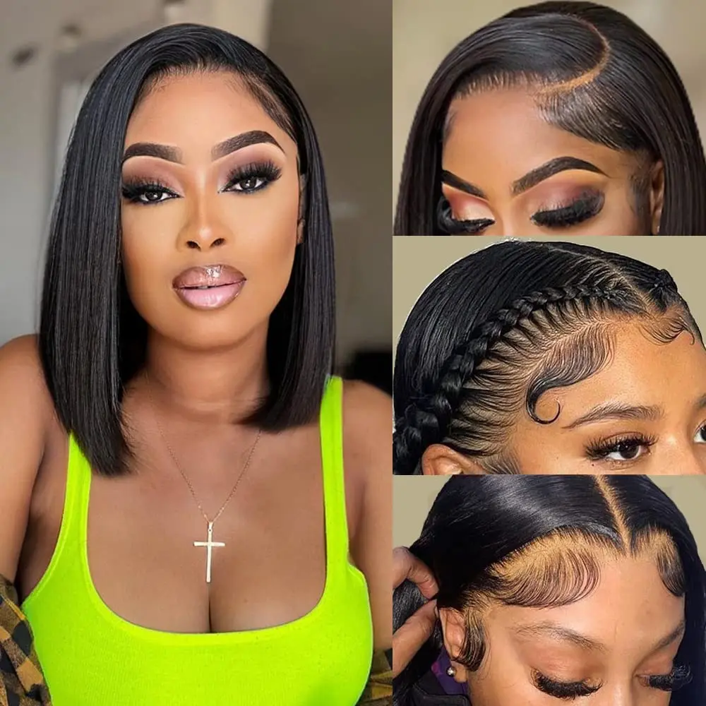 Sun-Ray T-Part Lace Front Human Hair Wig 180% Density Short Straight Bob
