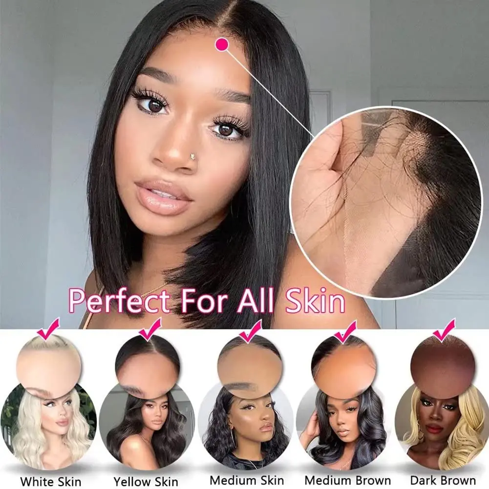 Sun-Ray T-Part Lace Front Human Hair Wig 180% Density Short Straight Bob