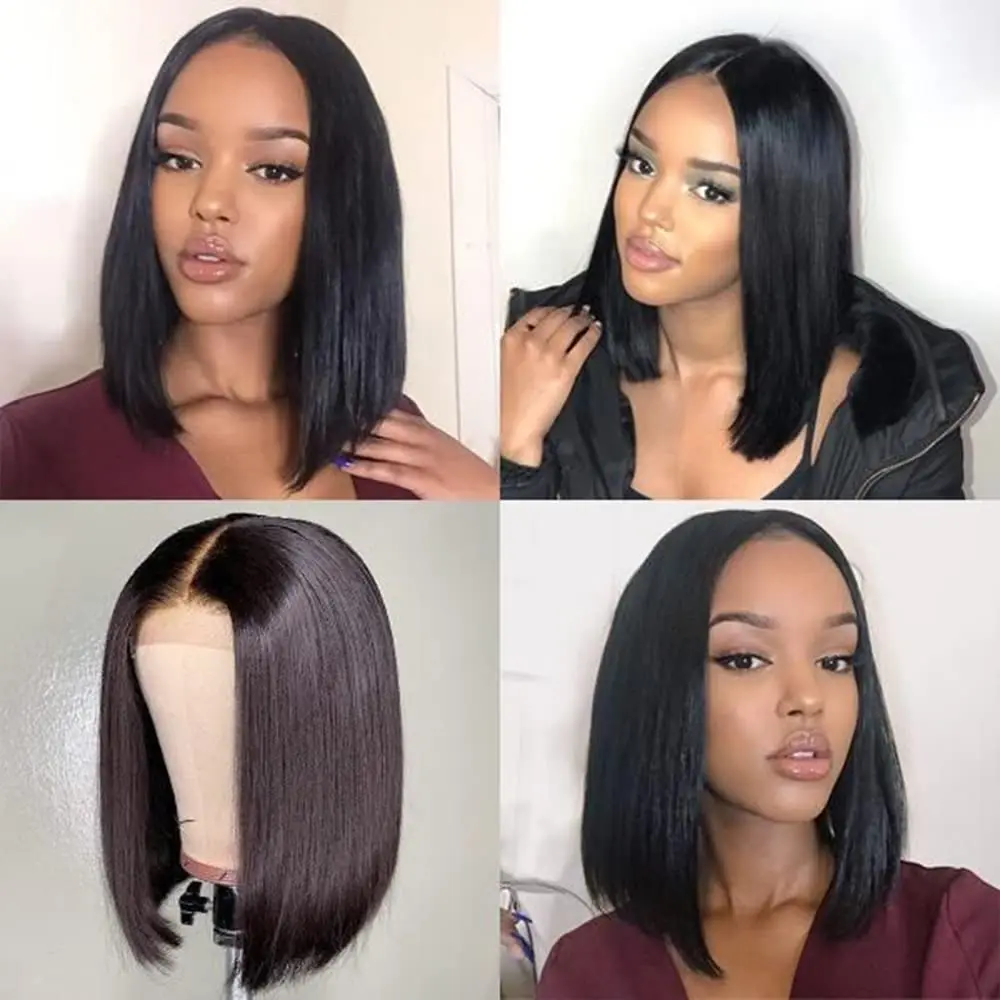 Sun-Ray T-Part Lace Front Human Hair Wig 180% Density Short Straight Bob